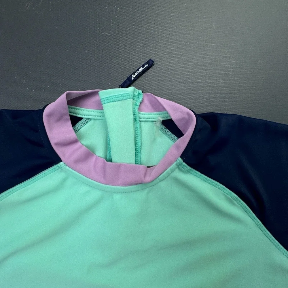 Eddie Bauer Girls L 14/16 Turquoise Purple Rash Guard Swim Shirt UPF 50+ Surf